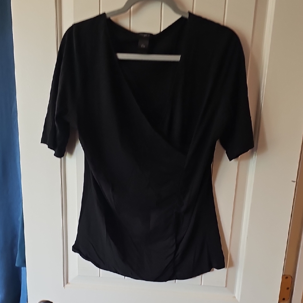 Ann Taylor Black Wrap Fitted Blouse